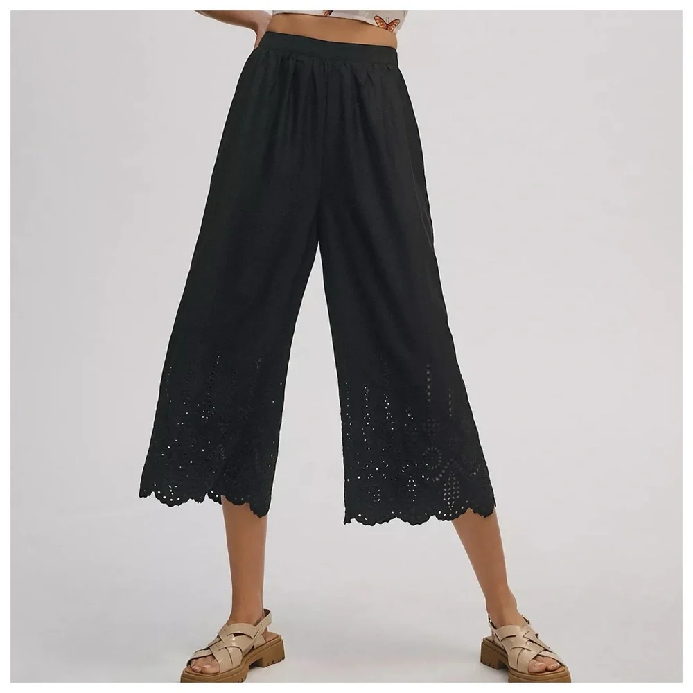 Anthropologie Wide-Leg Eyelet Crop Pants - Picture 5 of 5